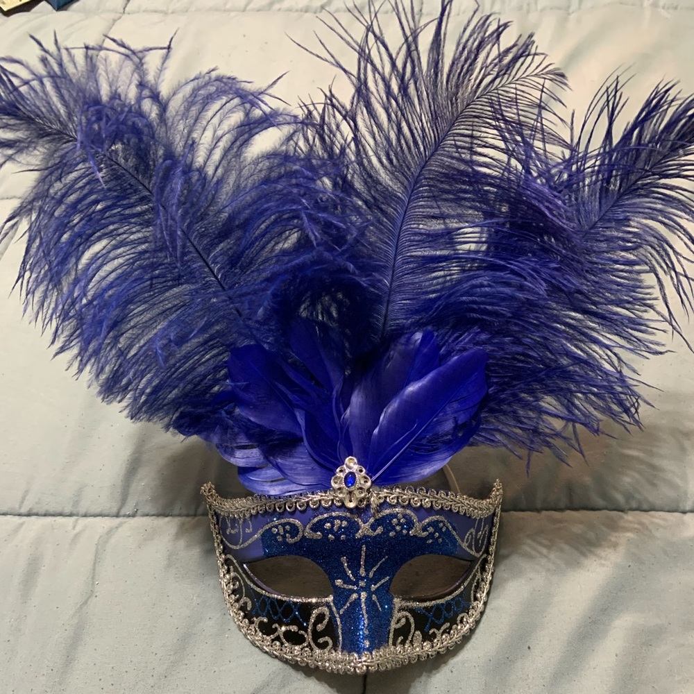 Masquerade Party Mask with Feathers and Glitter NWT